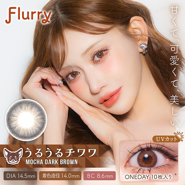 Flurry（フルーリー）  1日使い捨て 10枚入り 【モカダークブラウン(うるうるチワワ)】